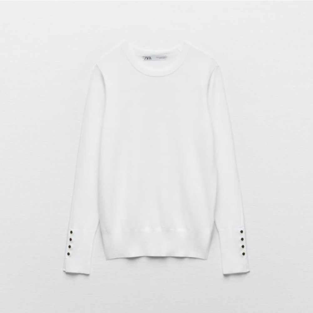 Zara Basic Sweater with Button Detail in Cream